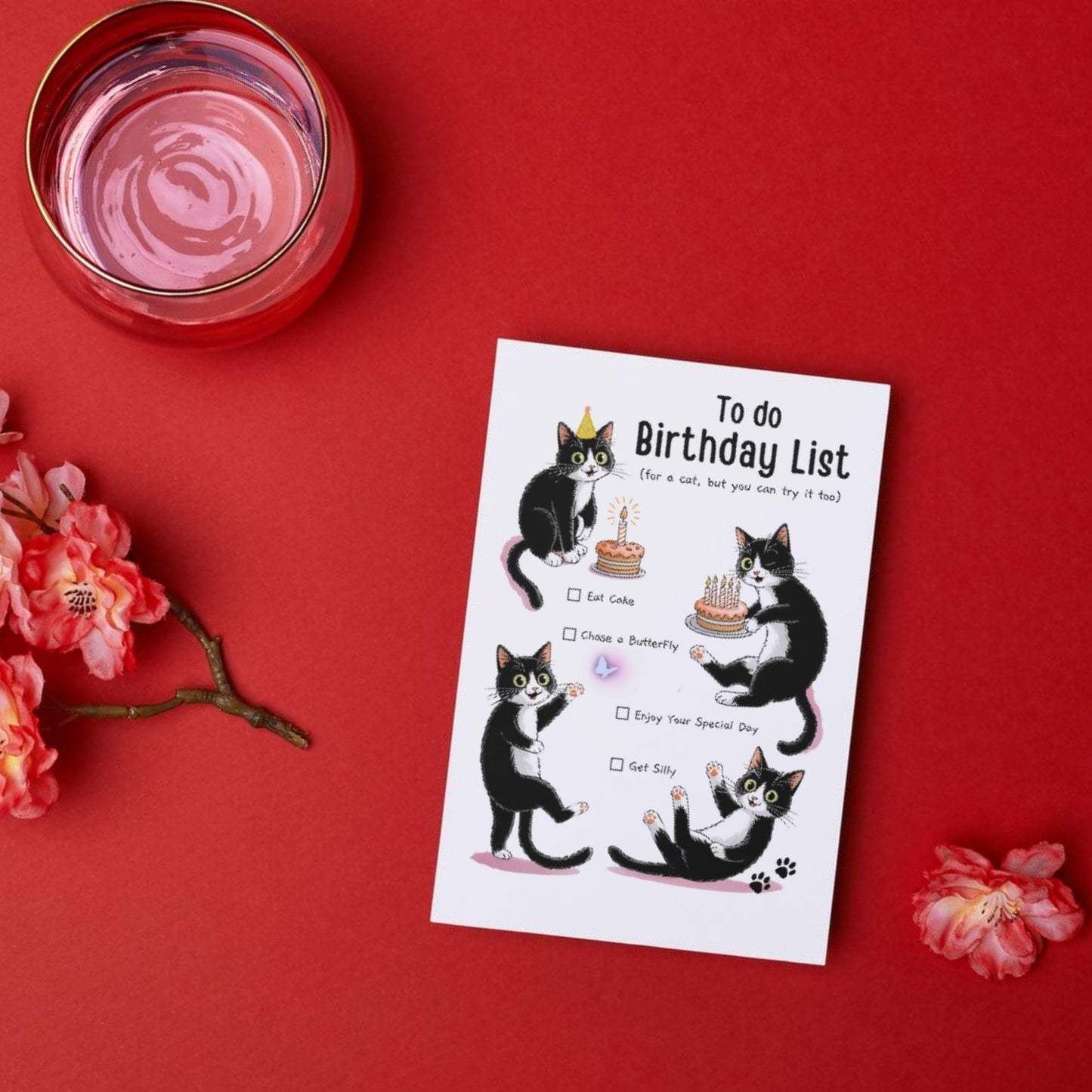 Black Cat To Do Birthday List Greeting Card