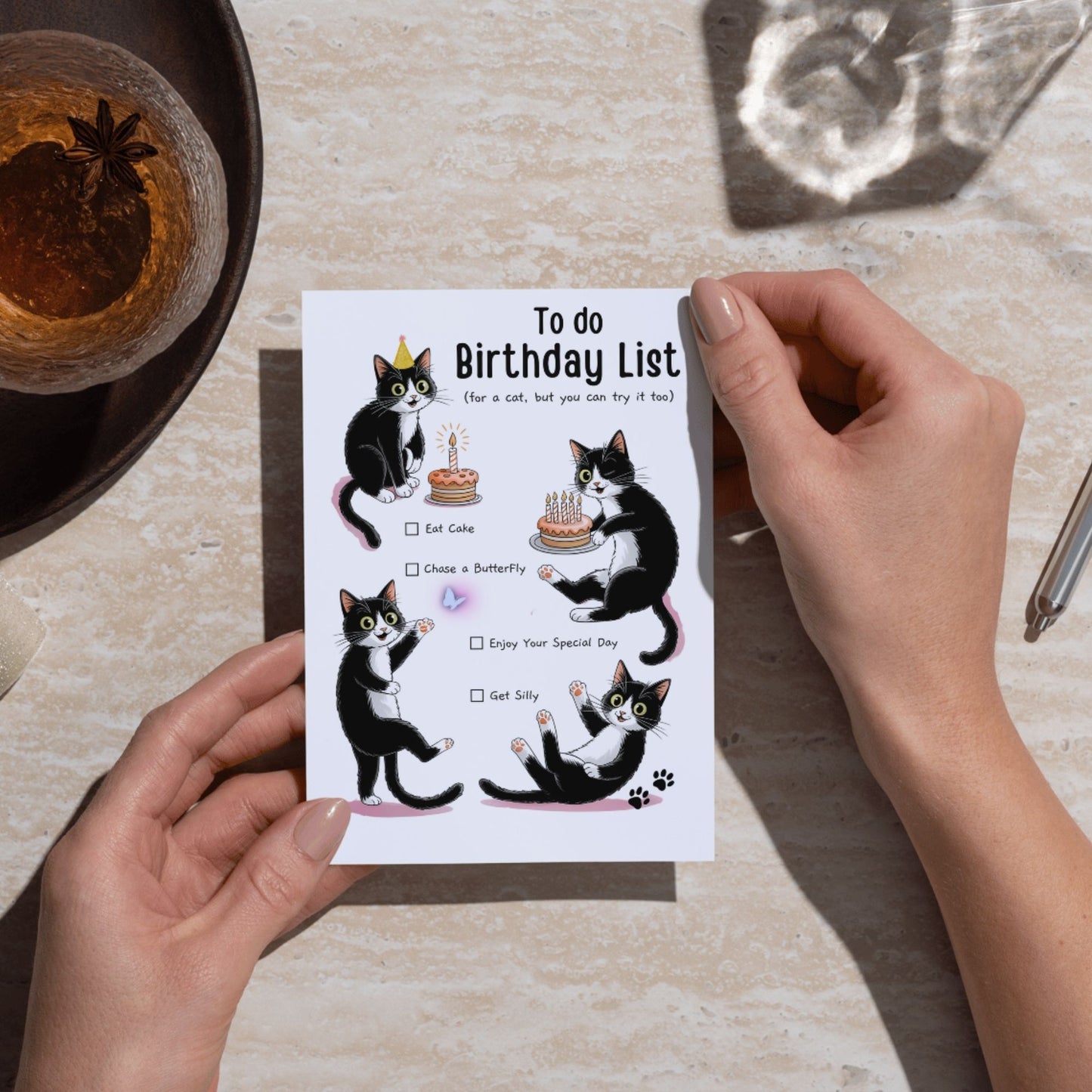 Black Cat To Do Birthday List Greeting Card