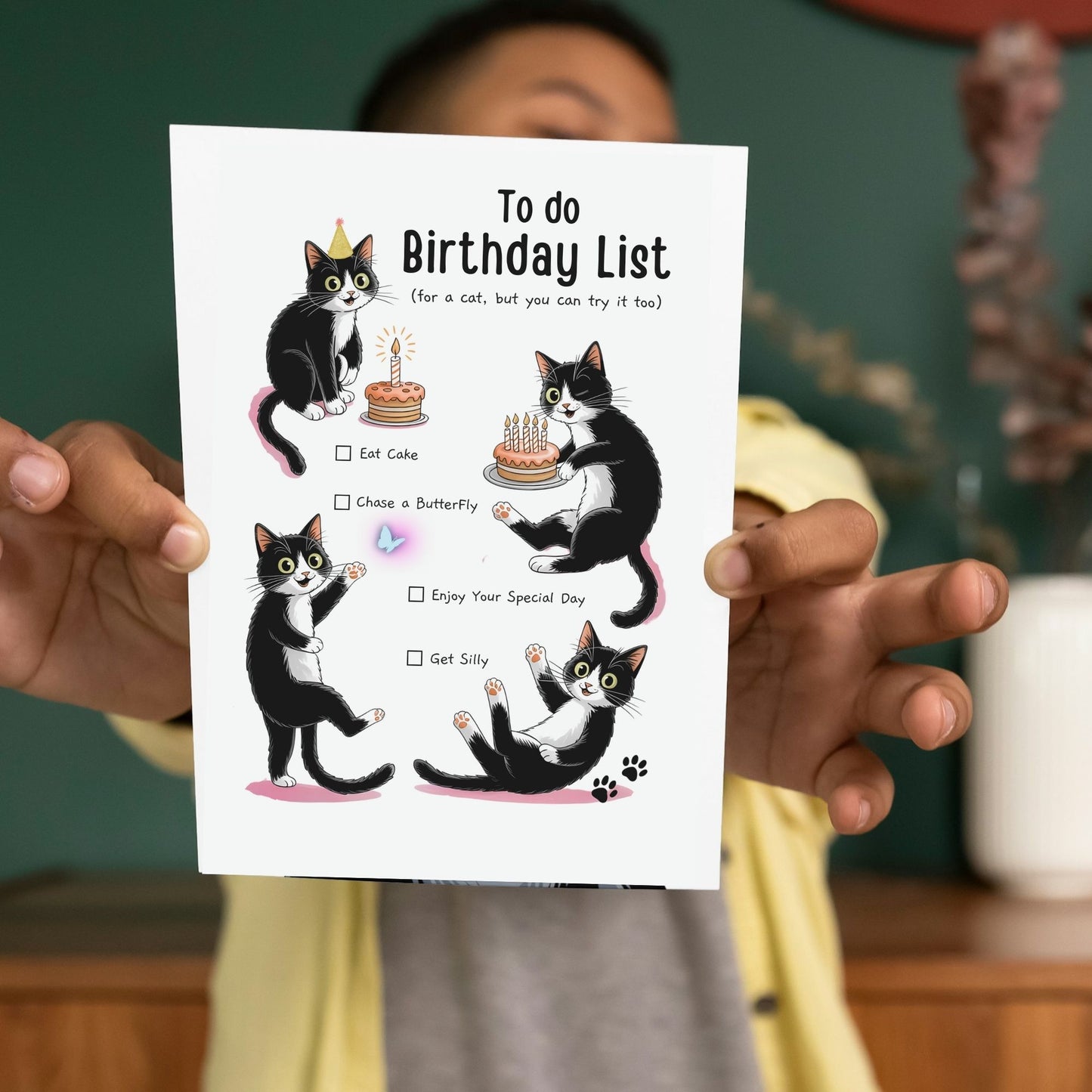 Black Cat To Do Birthday List Greeting Card