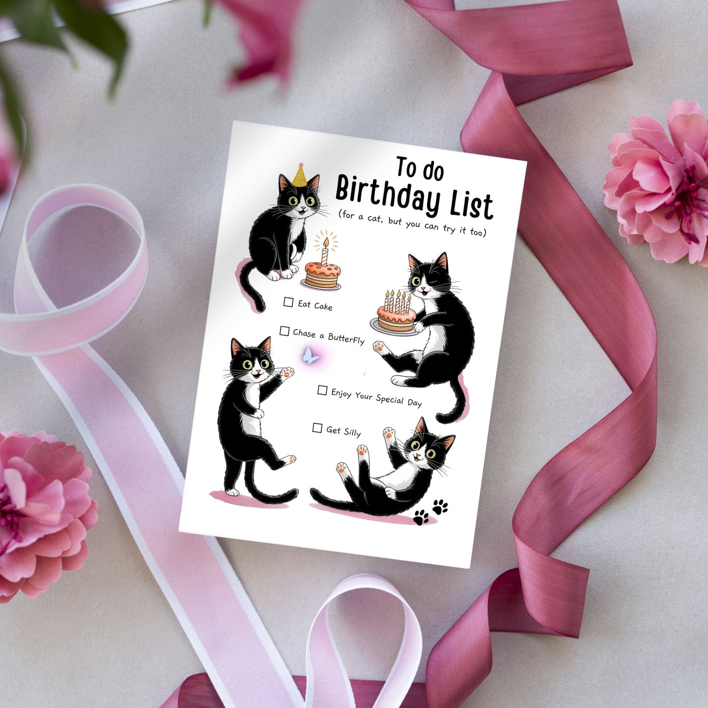 Black Cat To Do Birthday List Greeting Card
