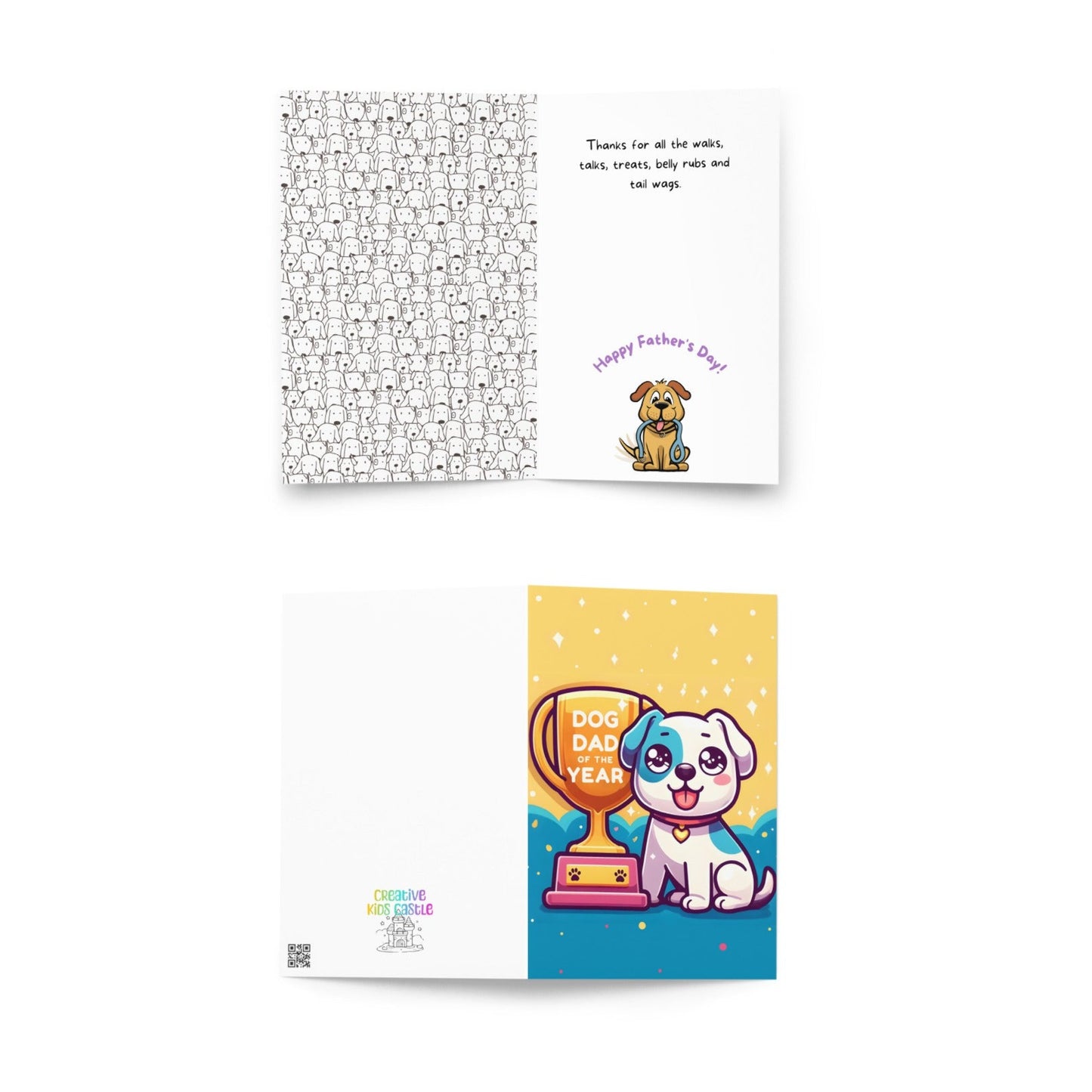 Cute Dog Dad Of The Year Trophy Greeting Card