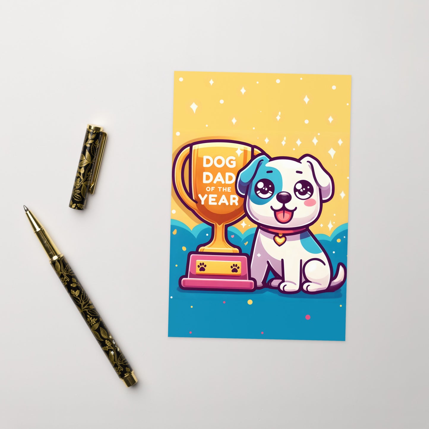 Cute Dog Dad Of The Year Trophy Greeting Card