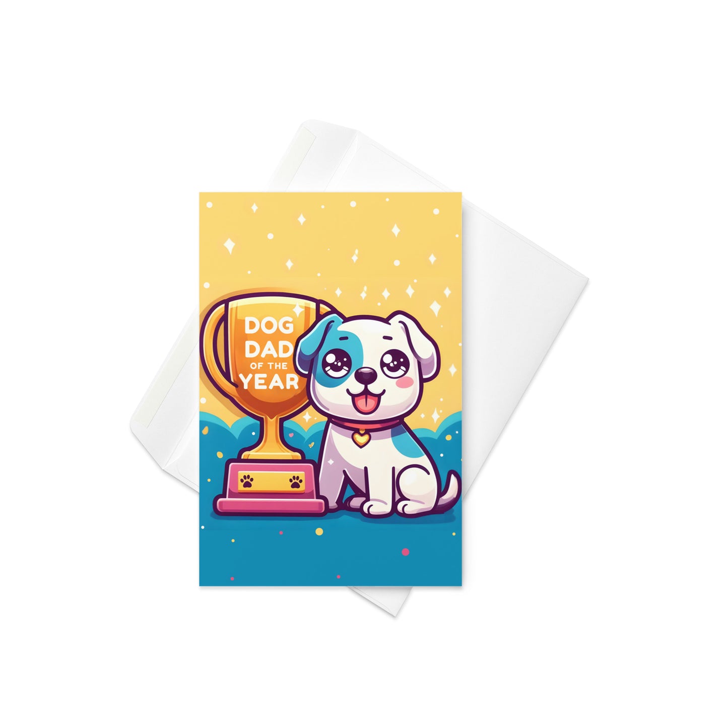 Cute Dog Dad Of The Year Trophy Greeting Card