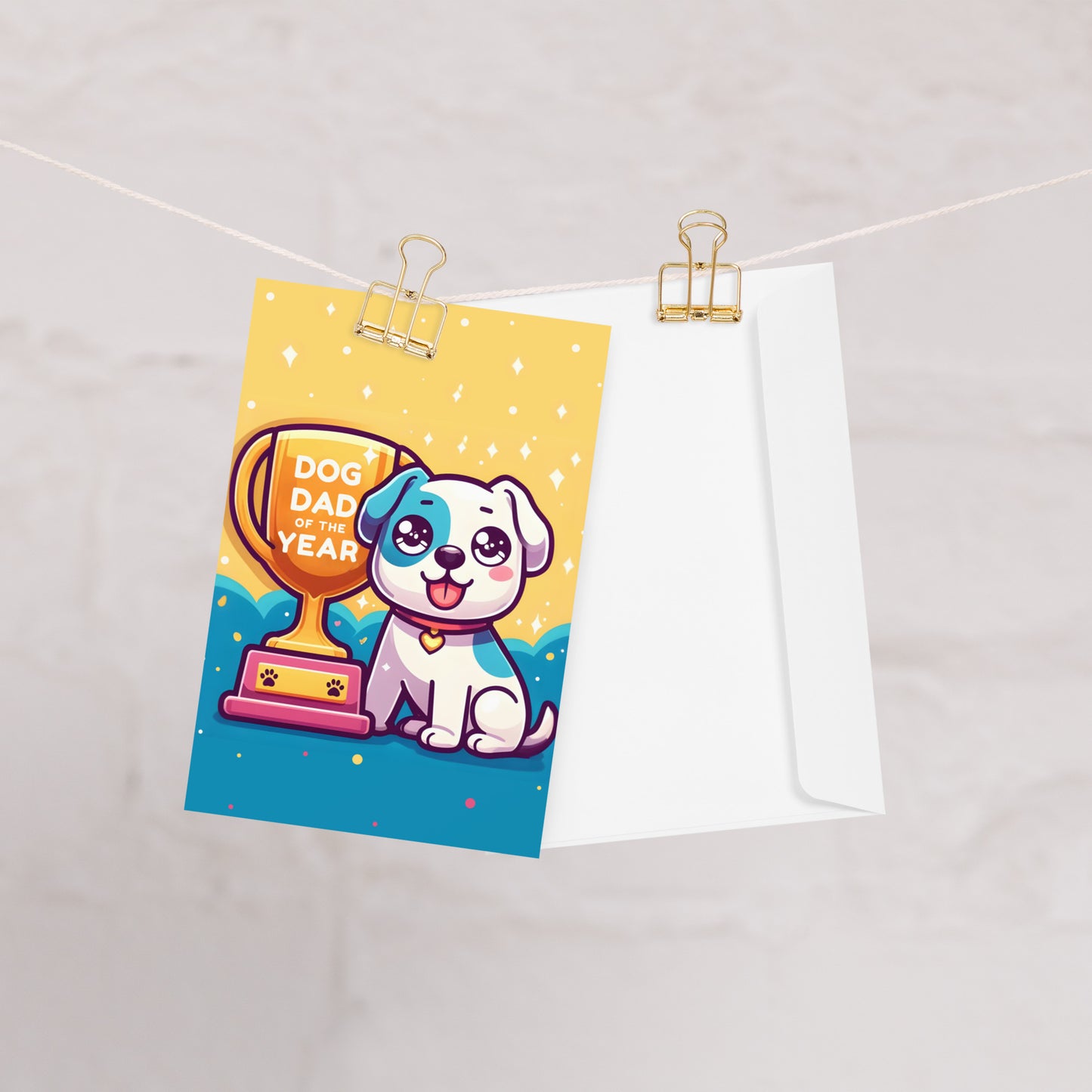 Cute Dog Dad Of The Year Trophy Greeting Card