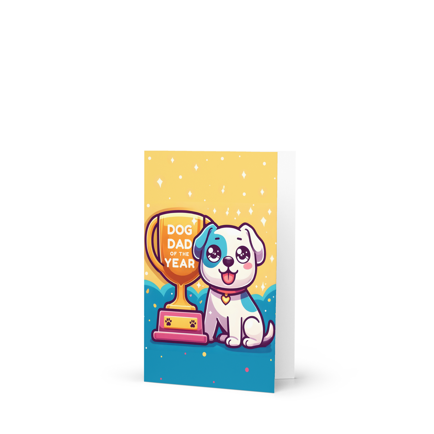 Cute Dog Dad Of The Year Trophy Greeting Card
