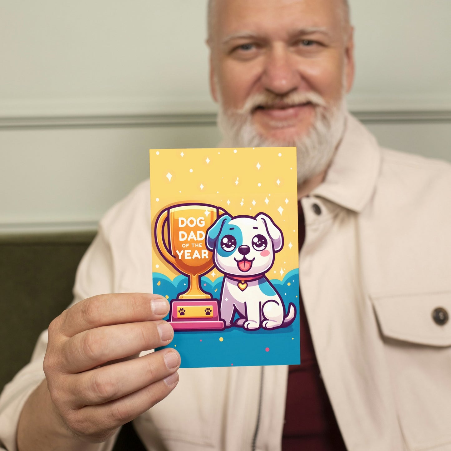 Cute Dog Dad Of The Year Trophy Greeting Card