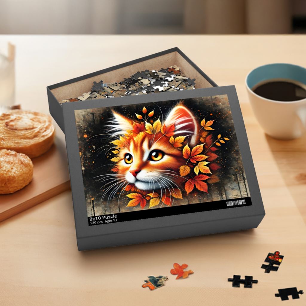 Autumn Leaves Ginger Cat Jigsaw Puzzle