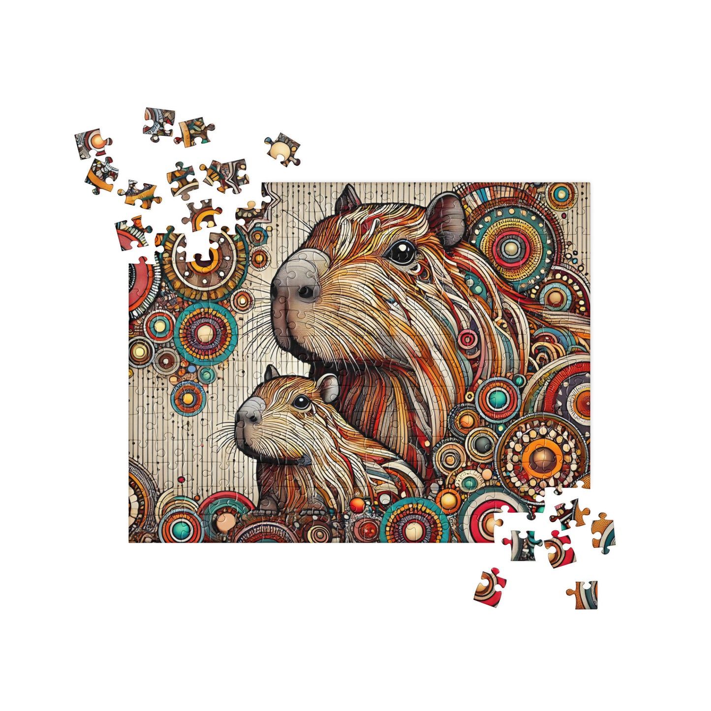 Capybara Mom and Baby Dot Art Puzzle (120, 252, 500-Piece) 14" × 11" (252 pcs)