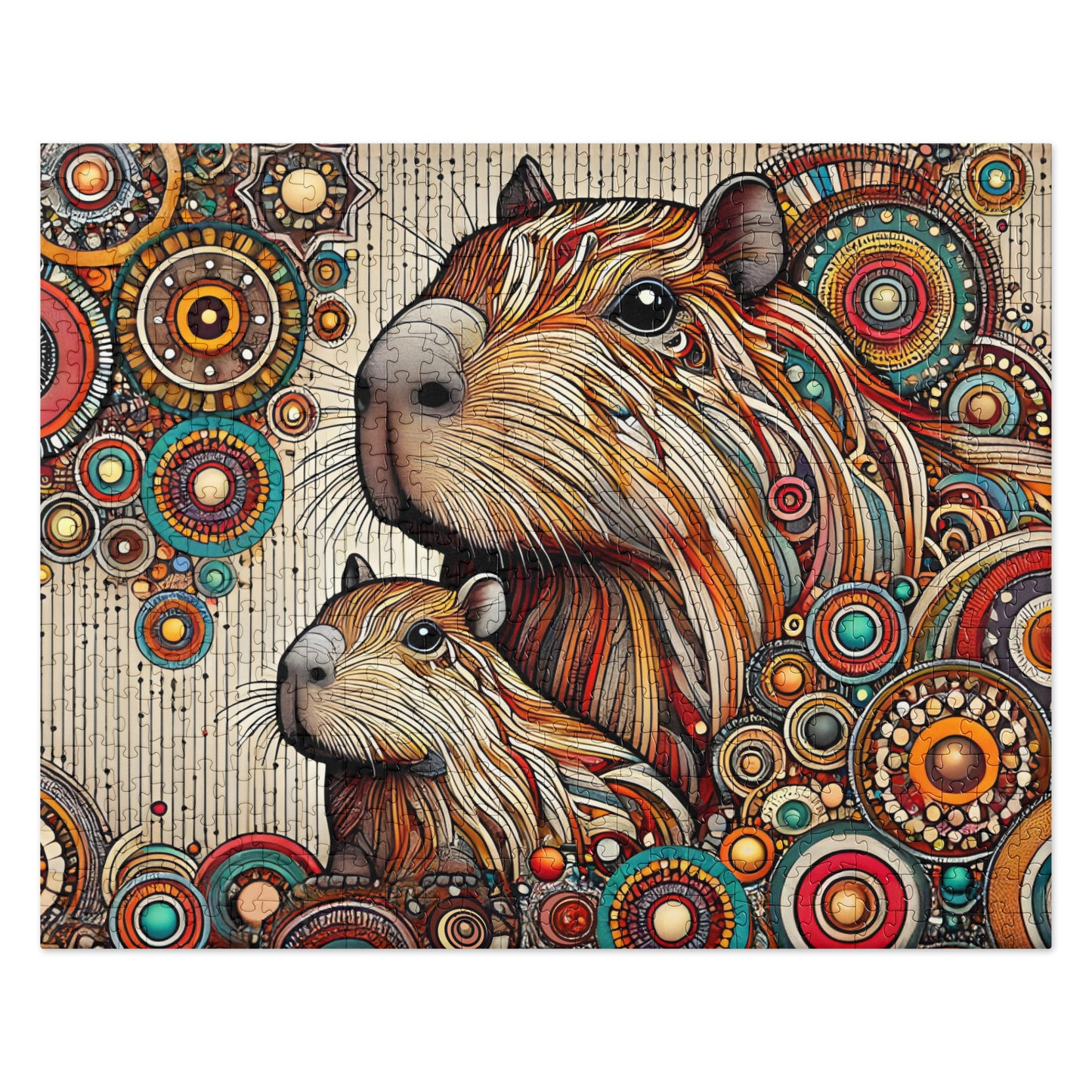Capybara Mom and Baby Dot Art Puzzle (120, 252, 500-Piece) 20" × 16" (500 pcs)