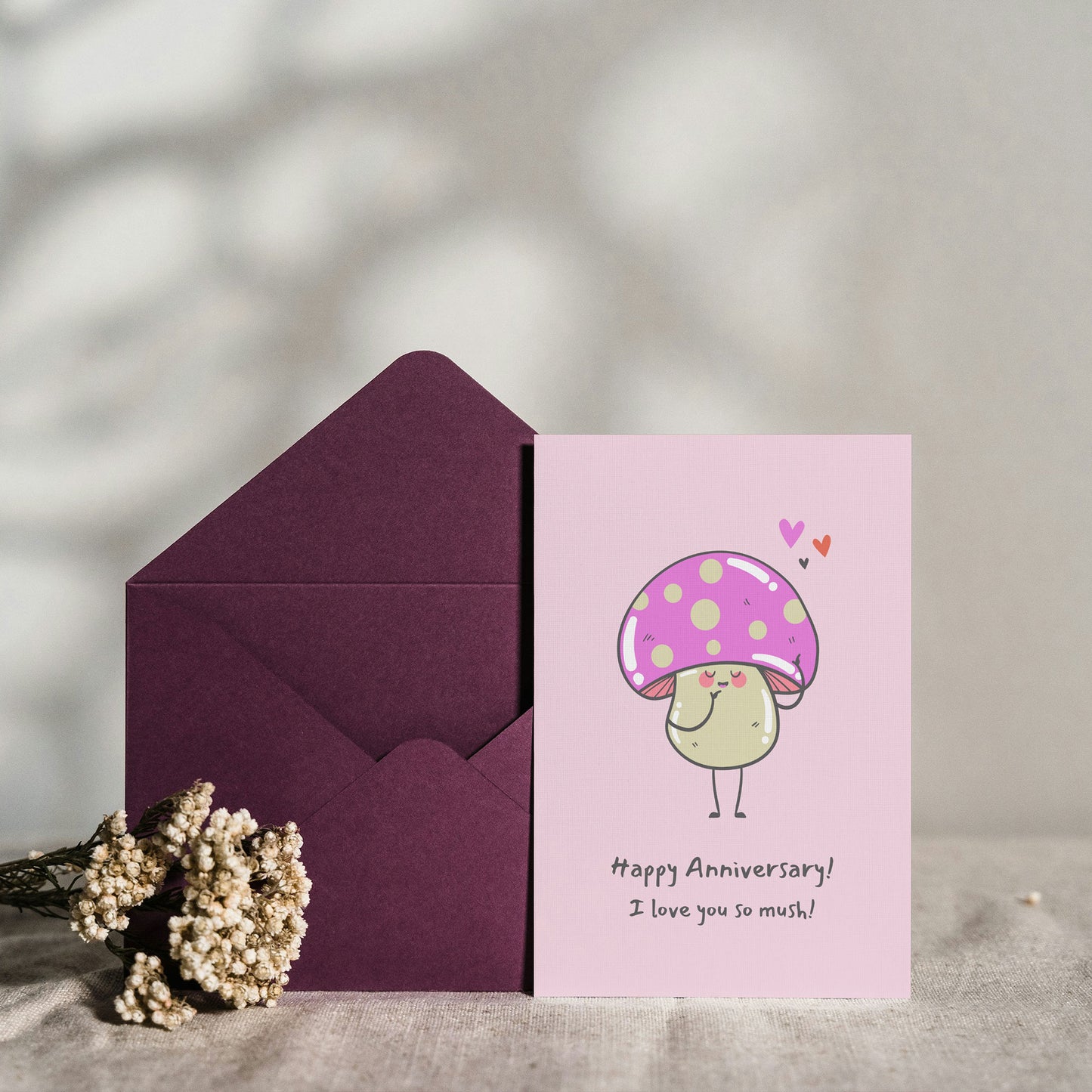 “Mushroom for Love” Pink Anniversary Card