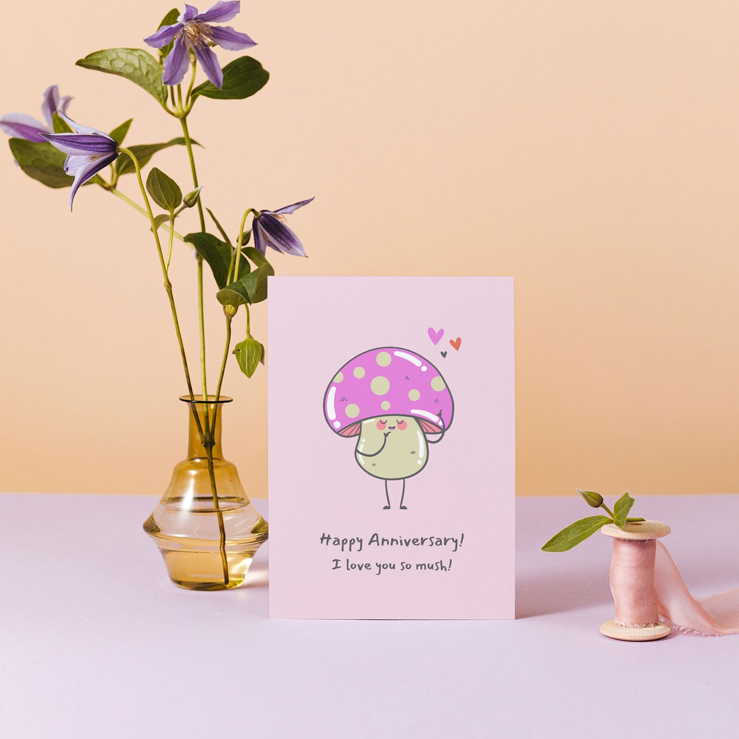 “Mushroom for Love” Pink Anniversary Card