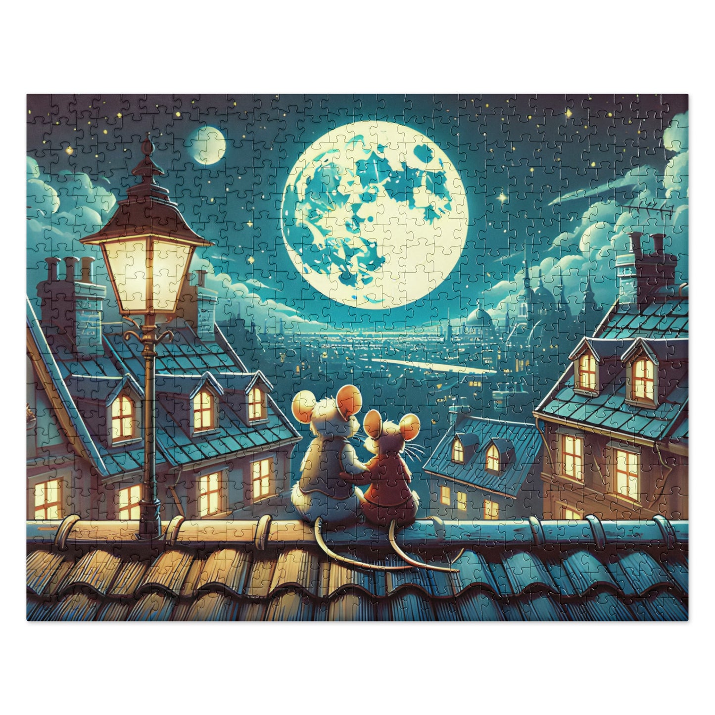 Moonlit Mice on a Rooftop Jigsaw Puzzle (120, 252, 500-Piece)