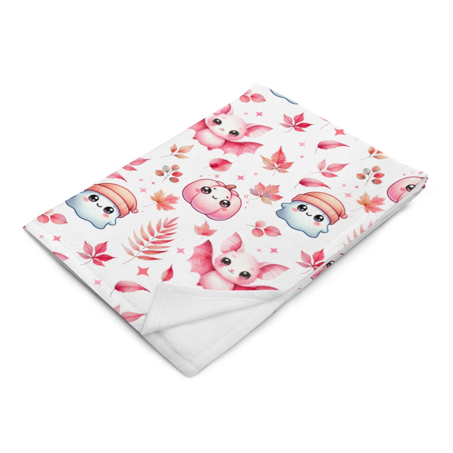 Halloween Pink Cute Kawaii Fall Pattern-Velveteen Blanket -