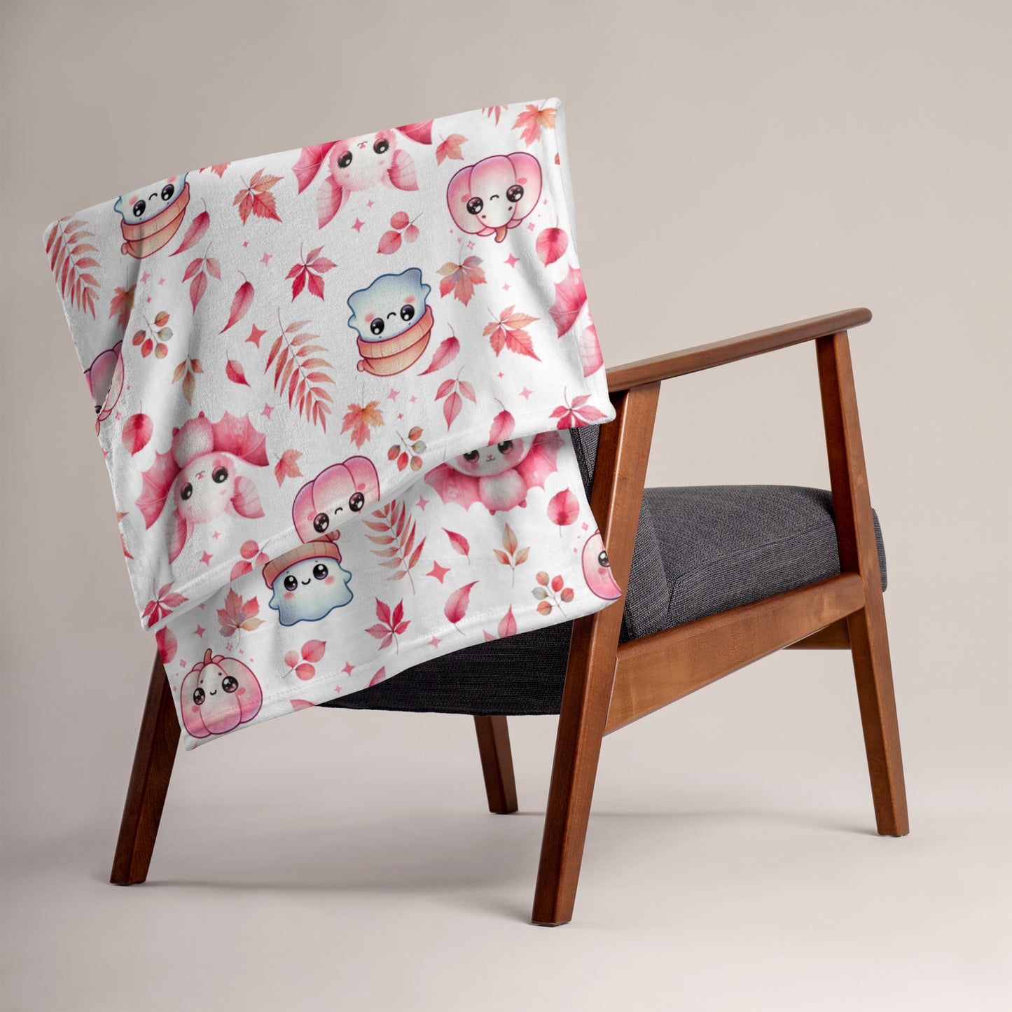 Halloween Pink Cute Kawaii Fall Pattern Cozy Velveteen Plush Blanket