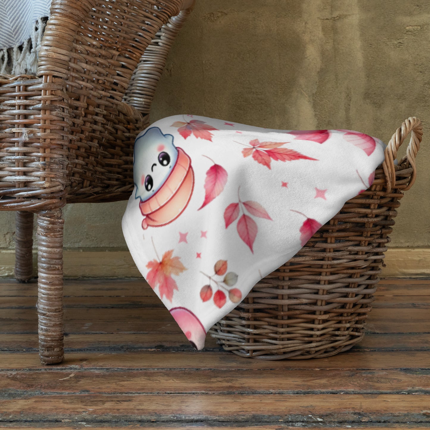 Halloween Pink Cute Kawaii Fall Pattern Cozy Velveteen Plush Blanket