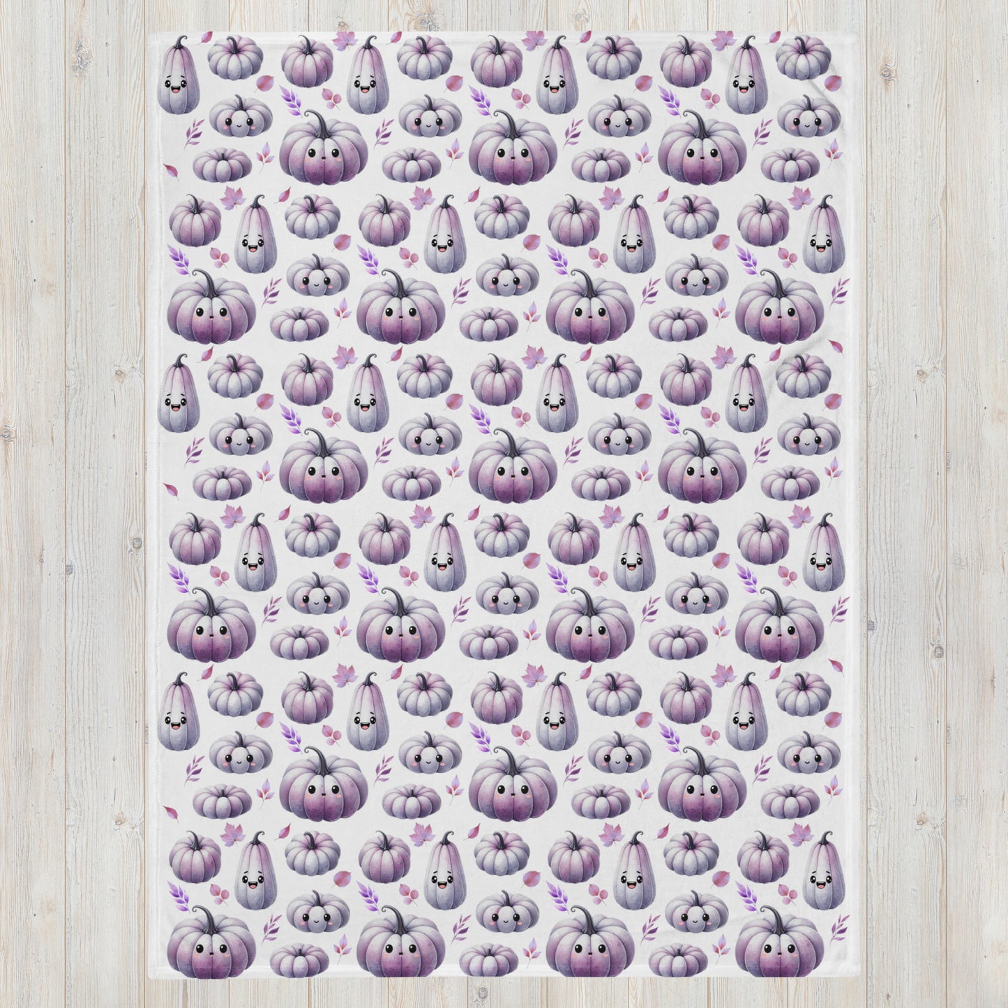 Cute Kawaii Purple Pumpkin Pattern Cozy Fall Velveteen Plush Blanket