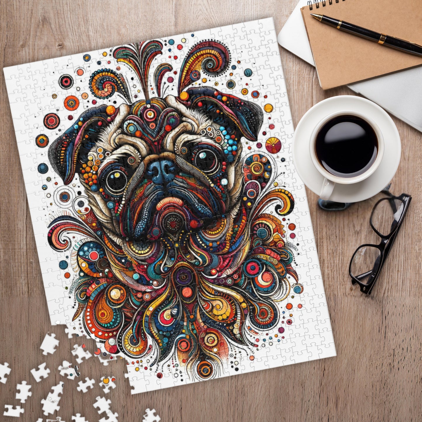 Sad Pug Dot Art Jigsaw Puzzle