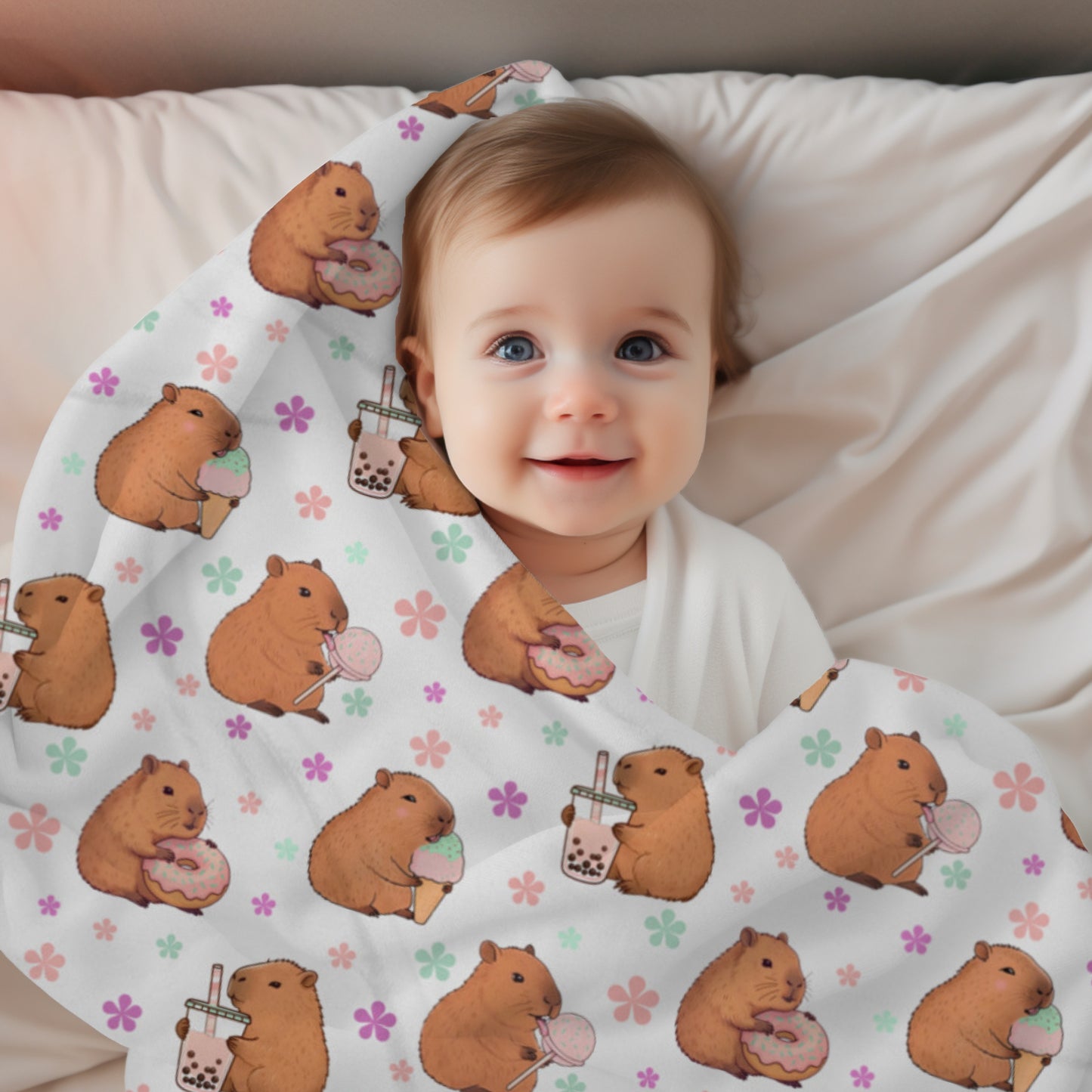 Sweets Loving Capybara Cozy Velveteen Plush Blanket