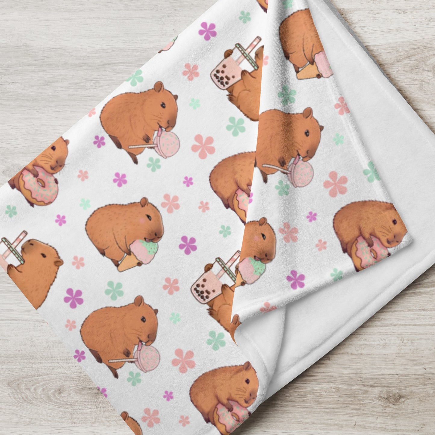 Sweets Loving Capybara Cozy Velveteen Plush Blanket