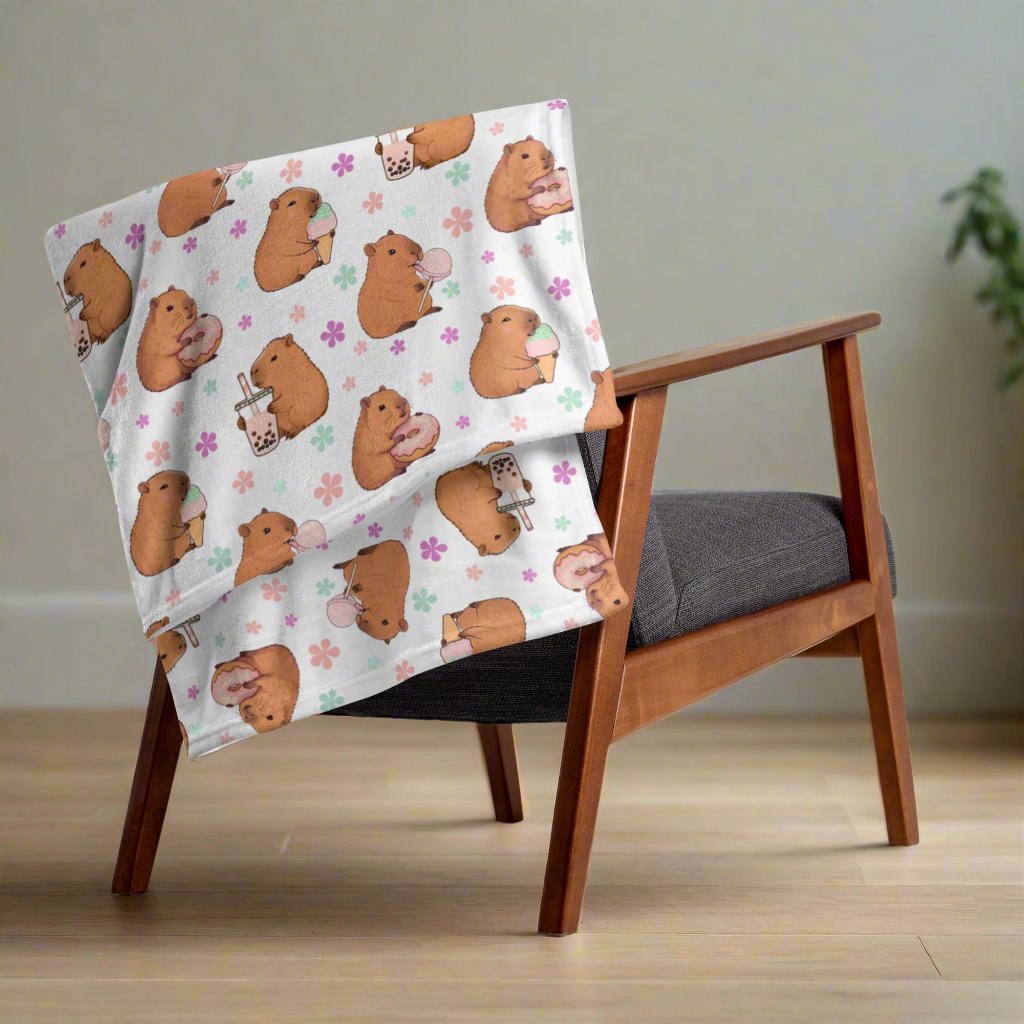 Sweets Loving Capybara Cozy Velveteen Plush Blanket