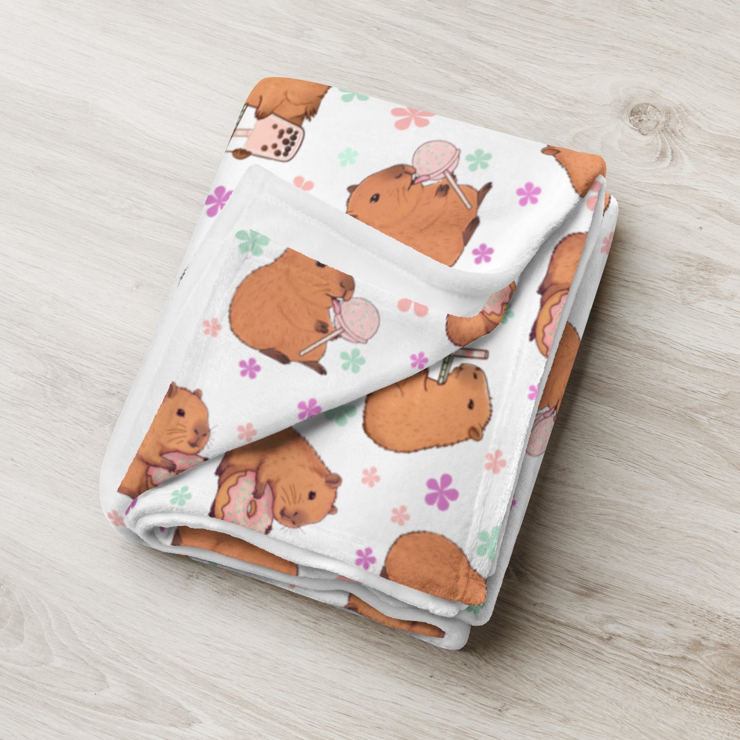 Sweets Loving Capybara Cozy Velveteen Plush Blanket
