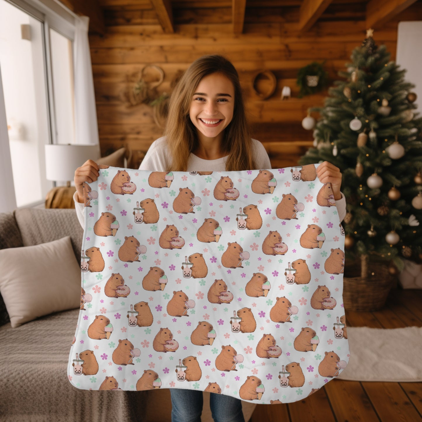 Sweets Loving Capybara Cozy Velveteen Plush Blanket