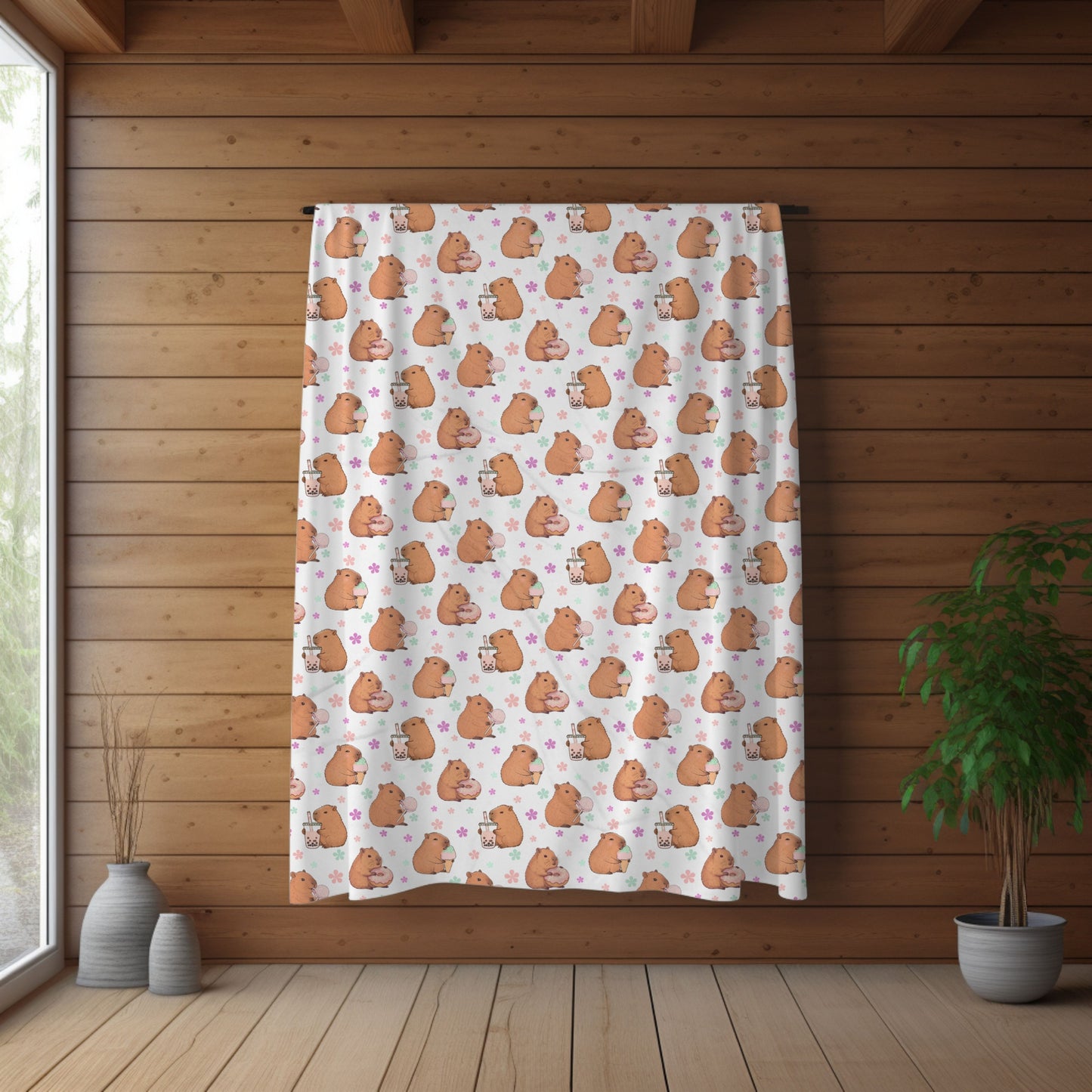 Sweets Loving Capybara Cozy Velveteen Plush Blanket