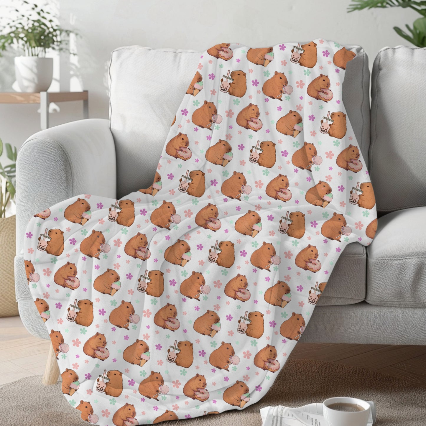 Sweets Loving Capybara Cozy Velveteen Plush Blanket