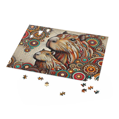 Capybara Mom and Baby Dot Art Puzzle (120, 252, 500-Piece)