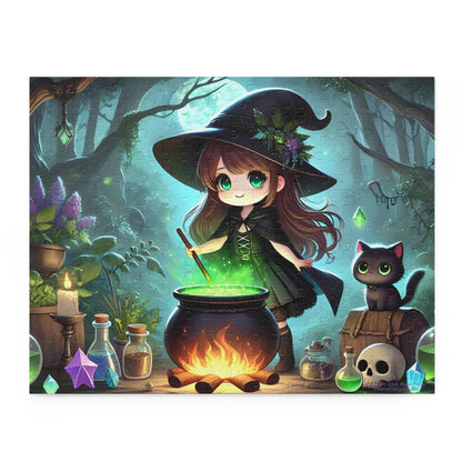 Young Kawaii Girl Witch Brews Potion Halloween Jigsaw Puzzle (120, 252, 500-Pieces)