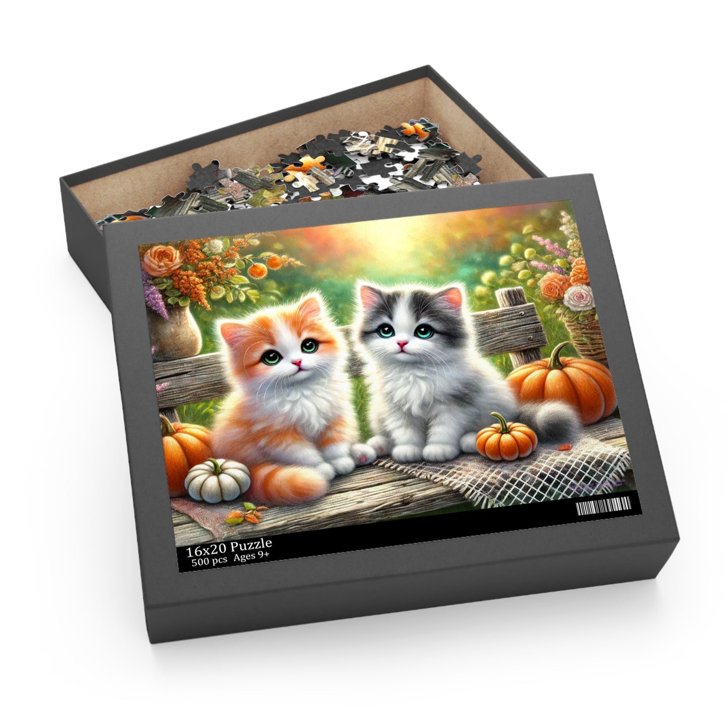 Cute Kittens on Fall Bench Halloween Autumn Puzzle (120, 252, 500-Pieces)