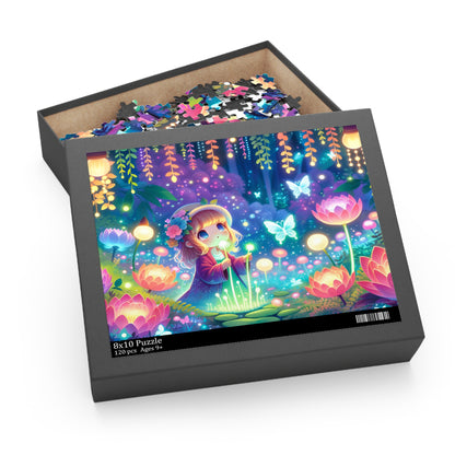 Kawaii Girl Exploring Glowing Flora and Butterflies Jigsaw Puzzle