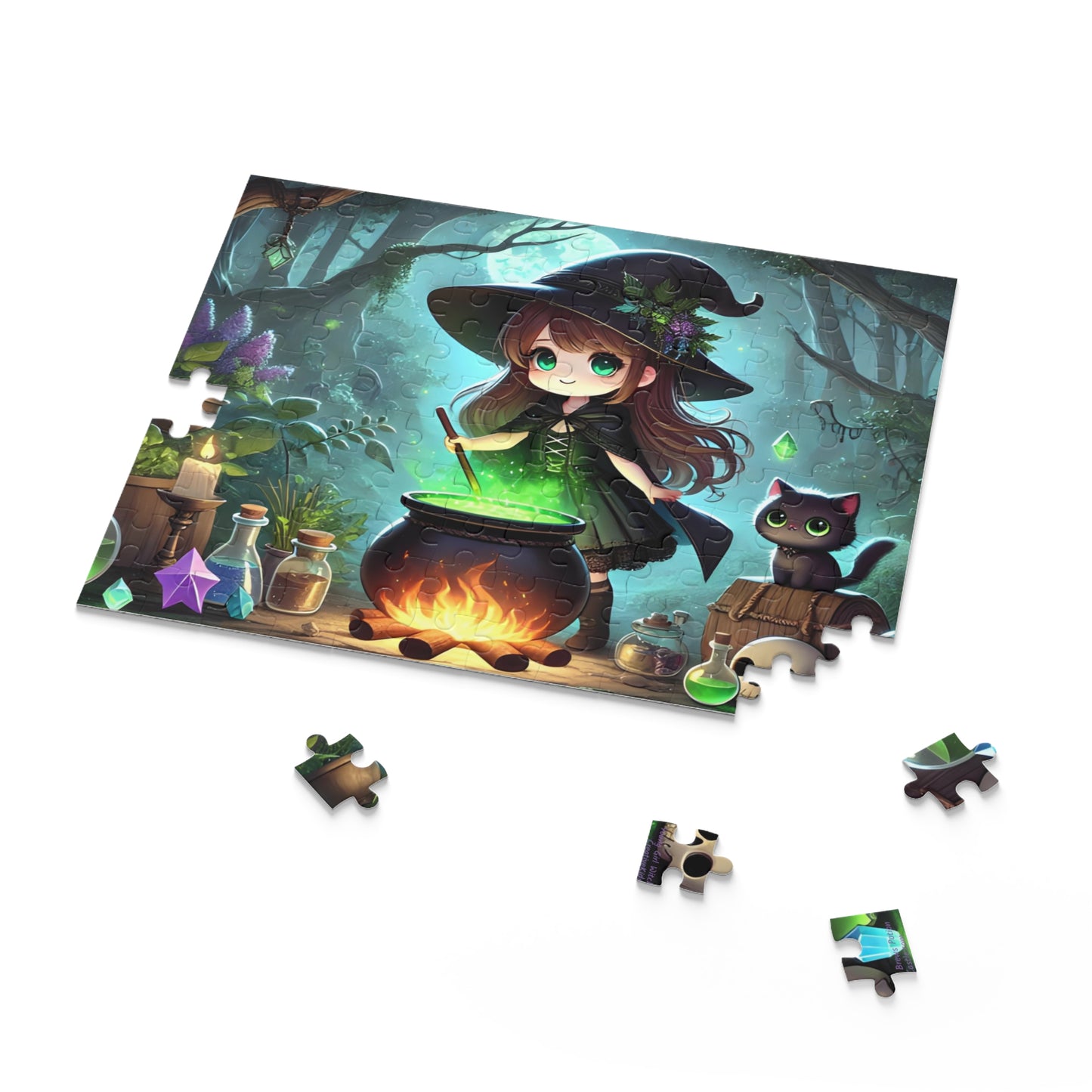 Young Kawaii Girl Witch Brews Potion Halloween Jigsaw Puzzle (120, 252, 500-Pieces)