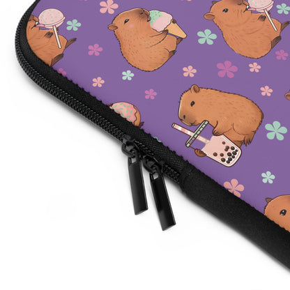 Cute Sweets Loving Capybara Purple Laptop and Tablet Sleeve