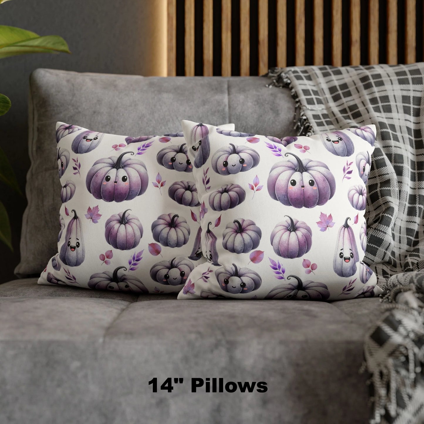 Purple Kawaii Pumpkin Pattern Faux Suede Square Pillow