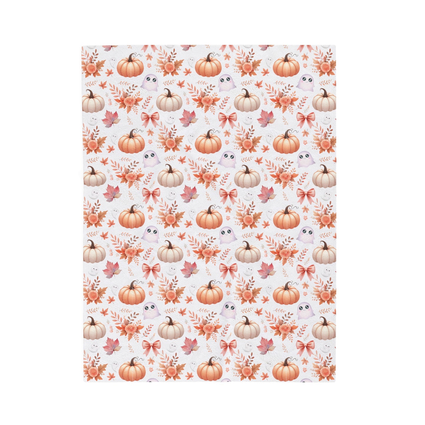 Cute Coquette Pumpkin & Ghost Pattern Cozy Fall Velveteen Plush Blanket