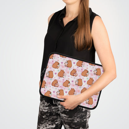 Cute Sweets Loving Capybara Plaid Pattern Laptop or Tablet Sleeve