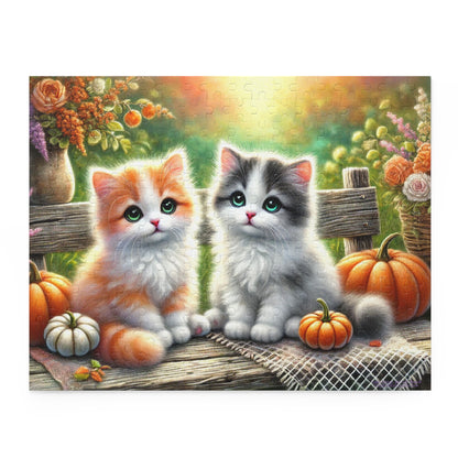 Cute Kittens on Fall Bench Halloween Autumn Puzzle (120, 252, 500-Pieces)