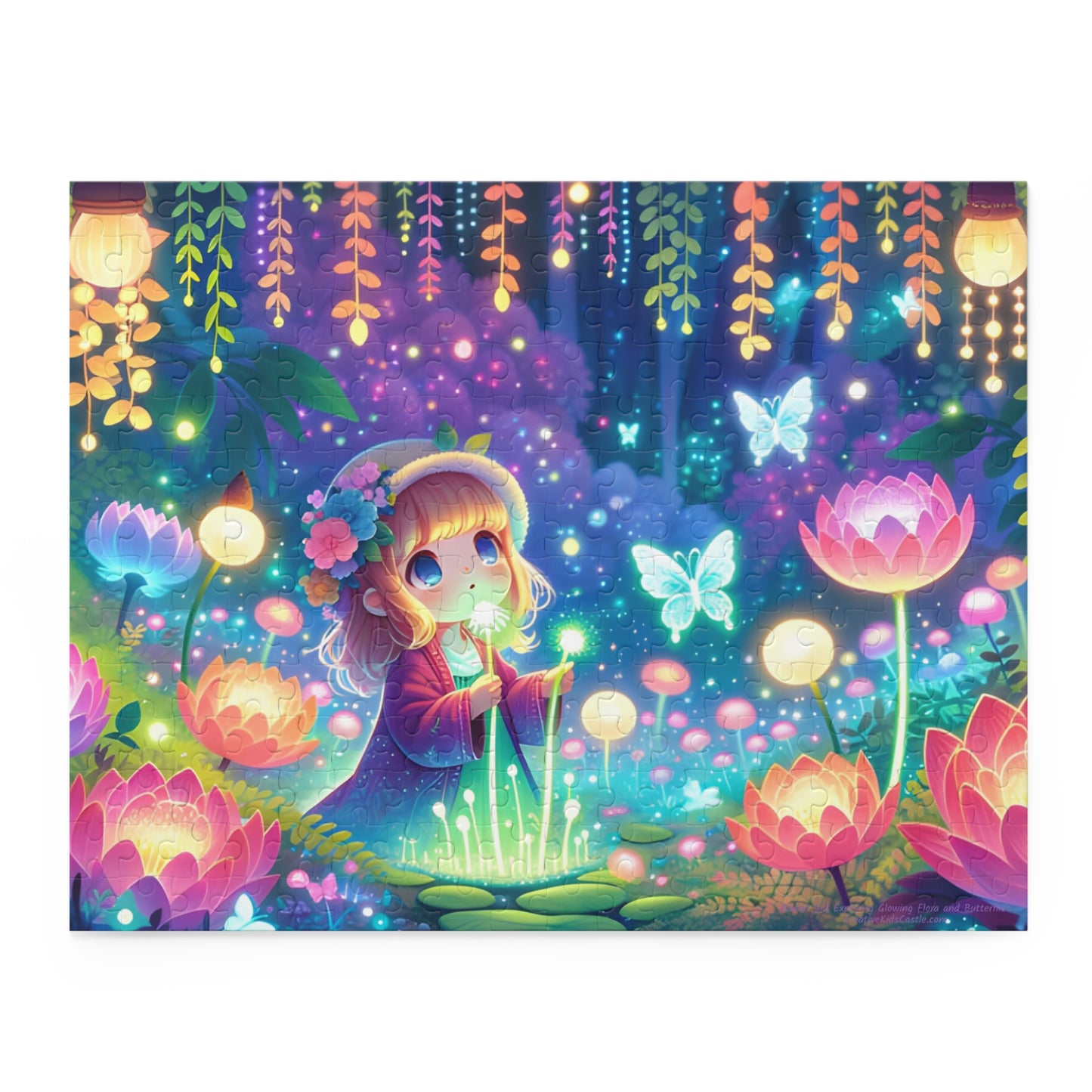 Kawaii Girl Exploring Glowing Flora and Butterflies Jigsaw Puzzle