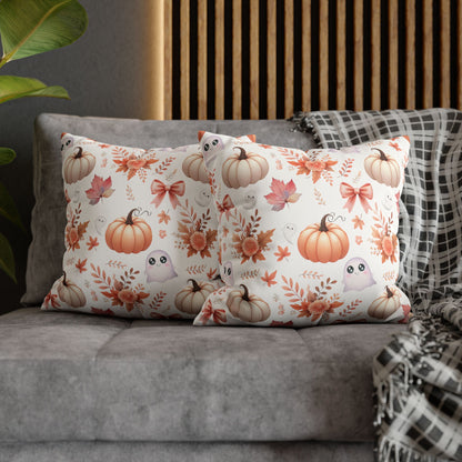 Coquette Pumpkin & Ghost Floral Pattern Faux Suede Square Pillow Cover