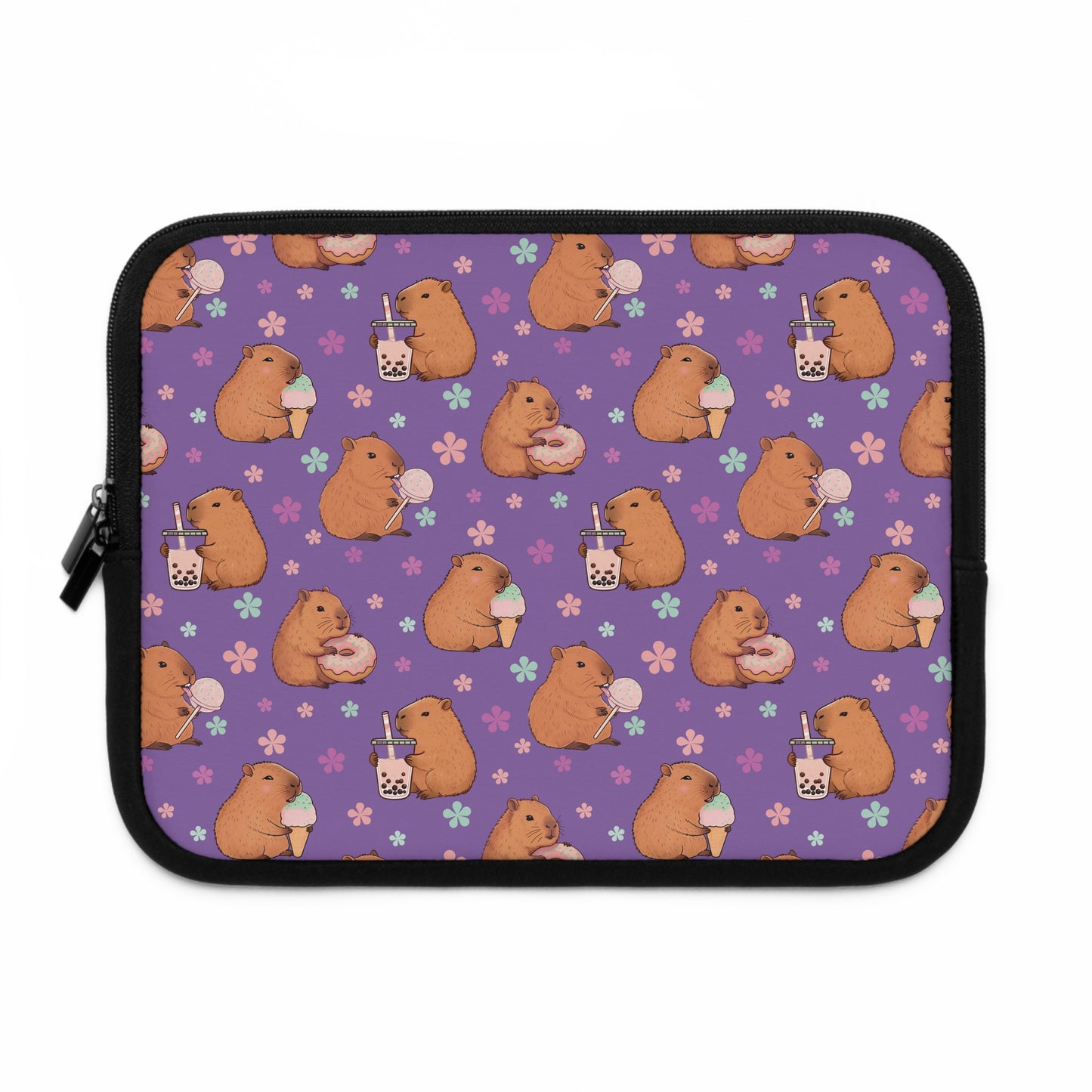 Cute Sweets Loving Capybara Purple Laptop and Tablet Sleeve