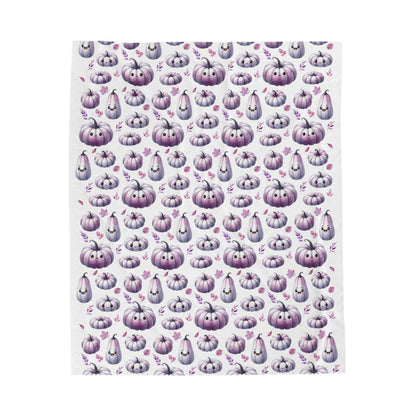 Cute Kawaii Purple Pumpkin Pattern Cozy Fall Velveteen Plush Blanket