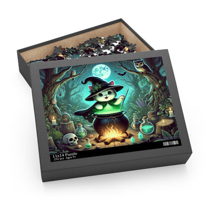 Halloween Witch Kitten Brews Potion Jigsaw Puzzle (120, 252, 500-Pieces)