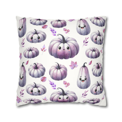 Purple Kawaii Pumpkin Pattern Faux Suede Square Pillow