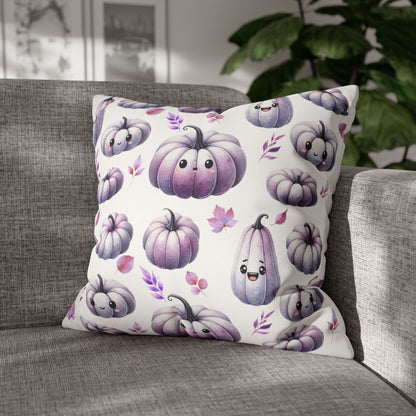 Purple Kawaii Pumpkin Pattern Faux Suede Square Pillow