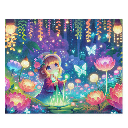 Kawaii Girl Exploring Glowing Flora and Butterflies Jigsaw Puzzle