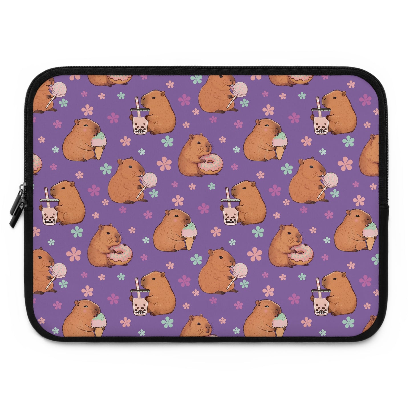 Cute Sweets Loving Capybara Purple Laptop and Tablet Sleeve