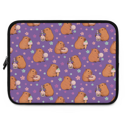 Cute Sweets Loving Capybara Purple Laptop and Tablet Sleeve