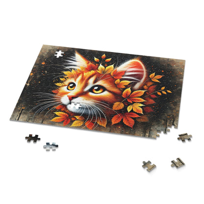 Autumn Leaves Ginger Cat Jigsaw Puzzle