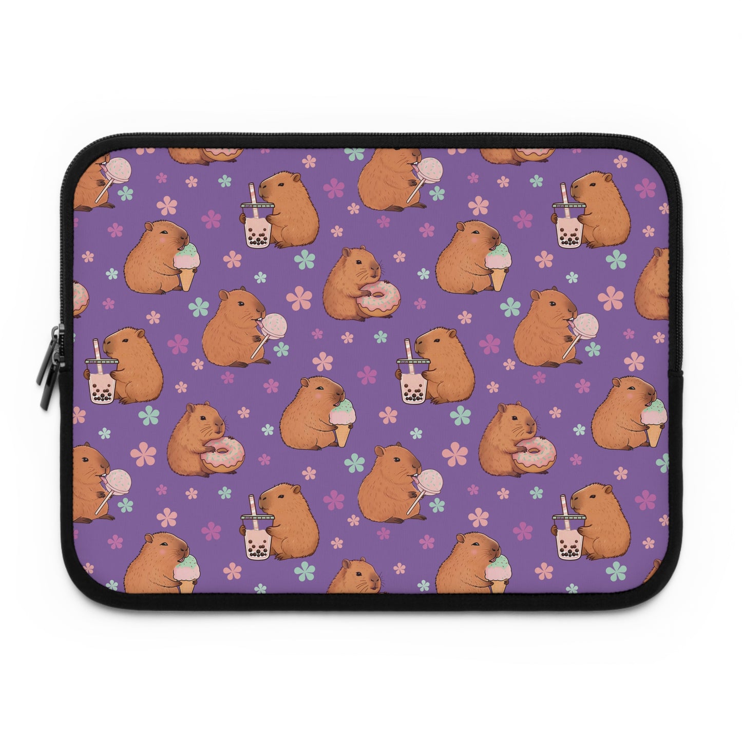 Cute Sweets Loving Capybara Purple Laptop and Tablet Sleeve